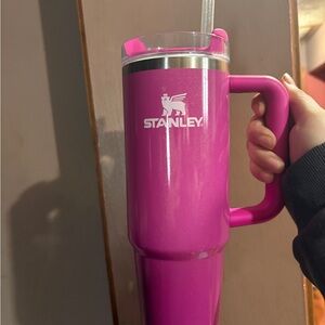 Stanley Hot Pink Travel Mug with Handle and Clear Lid